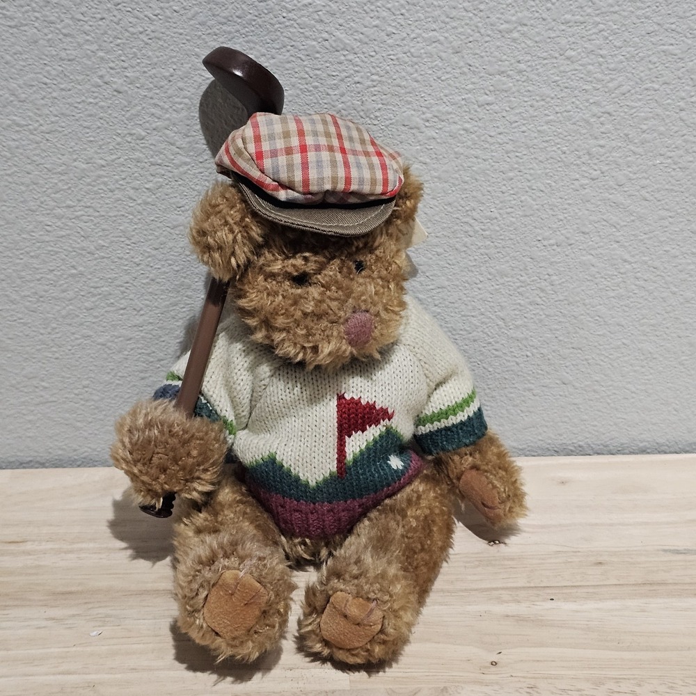 VTG Russ Berrie BOGEY JR Plush Stuffed Bean Filled Brown Golf Bear, 10" WITH TAG